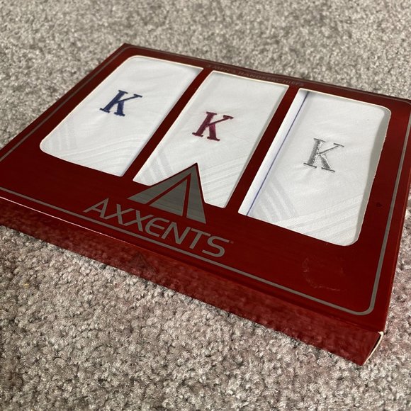 Axxents Handkerchiefs Box Set of 3 With K initials Embroidered on Each - Picture 10 of 10